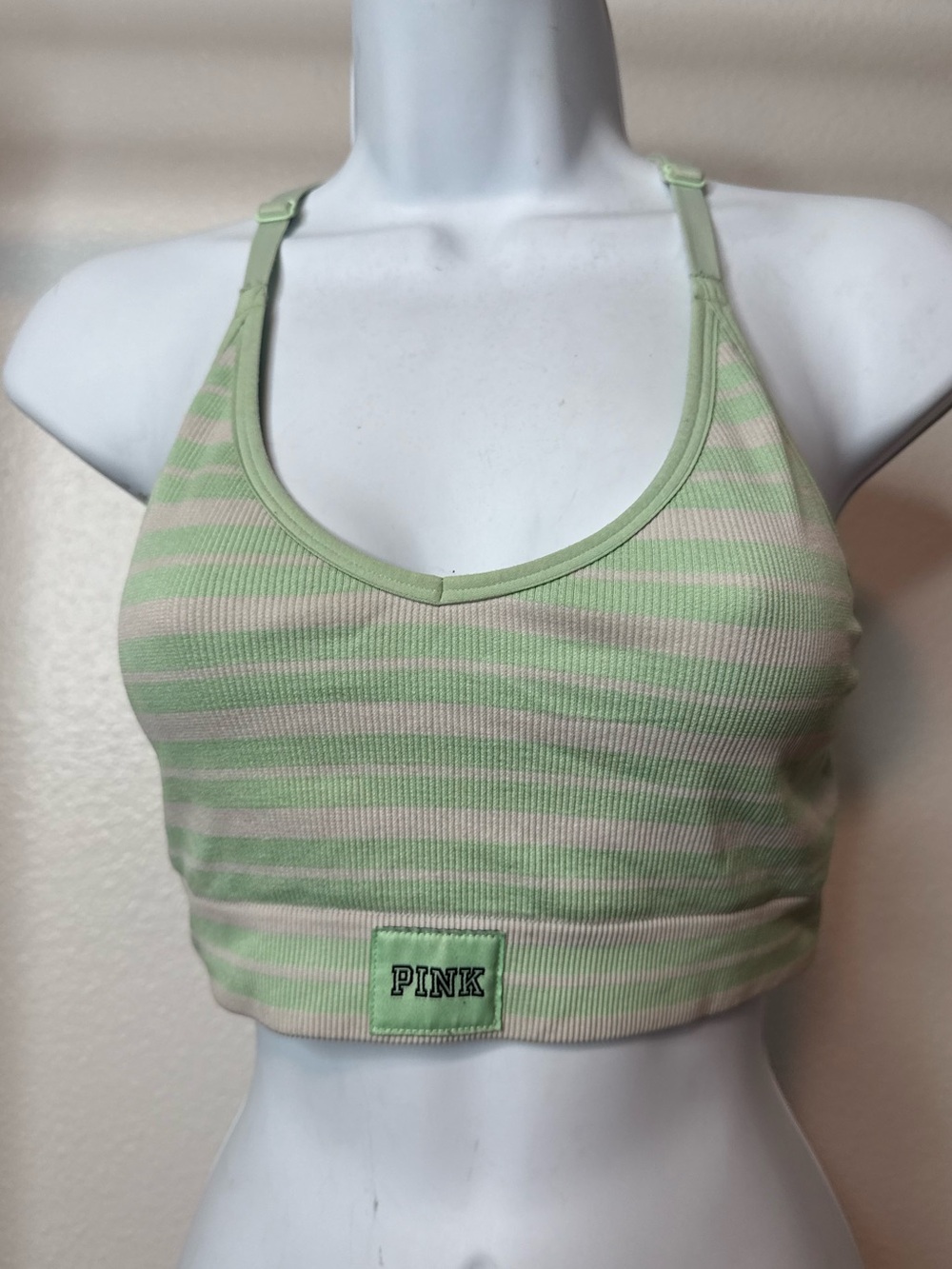 PINK Victoria's Secret Striped Green & Cream Ribbed Bralette
